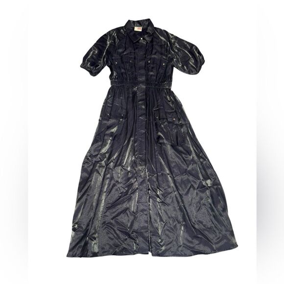 🔥 Samant Chauhan X Anthropologie metallic slate Utility zip up Shirt midi dress - Picture 3 of 9